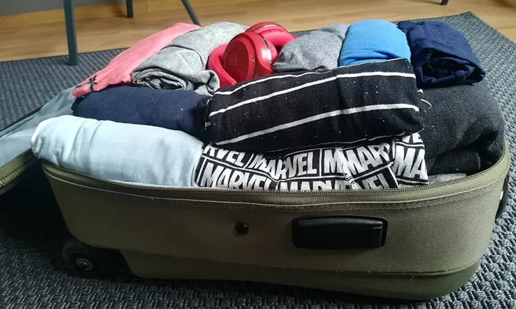 a suitcase packed without packing cubes