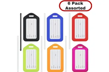 Best Luggage Tags for Travel (2026) 6 MIFFLIN rigid PVC luggage tags assorted colors 6-pack