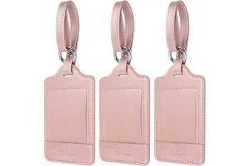Best Luggage Tags for Travel (2026) 4 Teskyer PU leather luggage tags with privacy flip cover