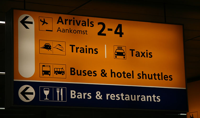 Close-up of the arrivals tablo inside an airport