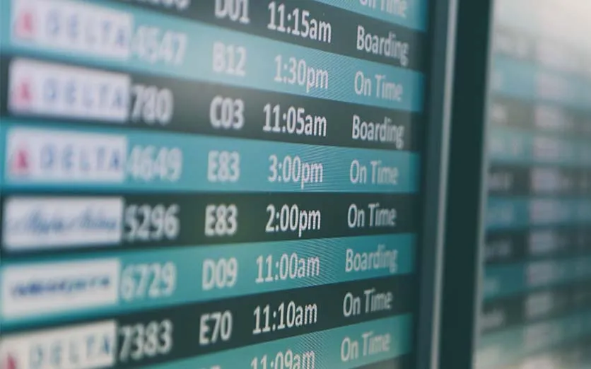 departing flights screen inside airport