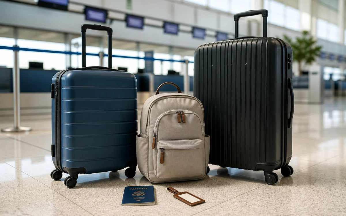 Carry-on personal item and checked suitcase for baggage allowance international flights
