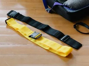 Black and yellow luggage straps