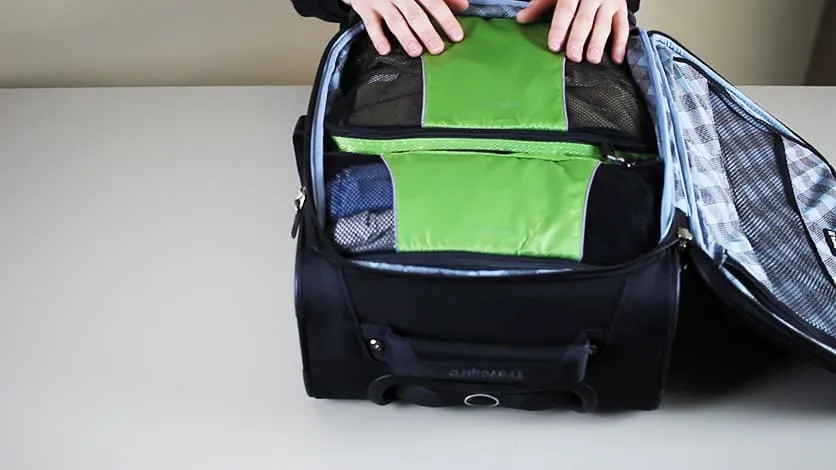 a carry-on packed with regular packing cubes