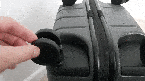 testing the double spinner wheels on chester luggage