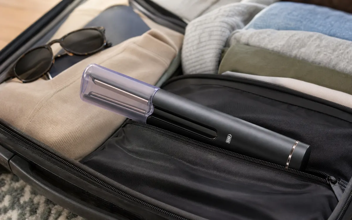 Can You Bring Hair Straighteners on Planes? TSA Rules 3 Cordless hair straightener with a safety cover packed in a carry-on