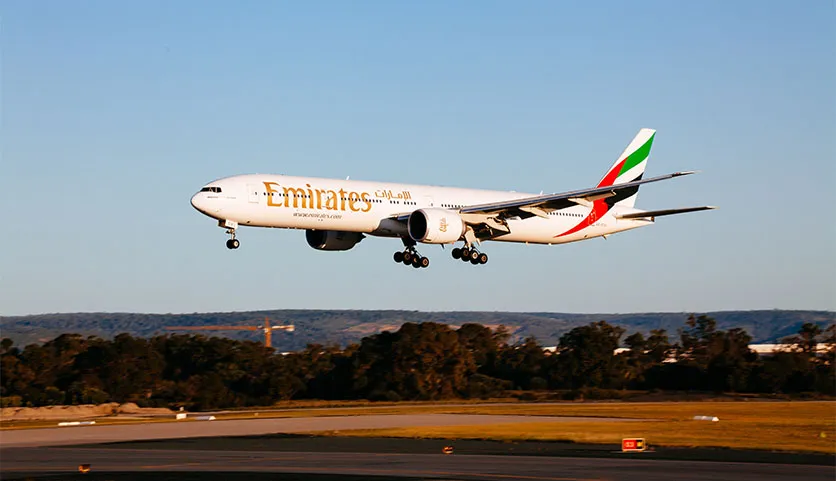 Emirates Airlines Airplane taking off from runway