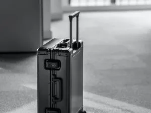 Expensive polycarbonate suitcase black and white