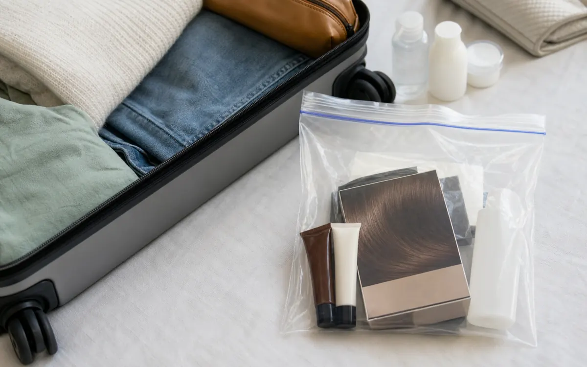 Can You Bring Hair Dye on a Plane? TSA Packing Rules 2 Hair dye packed in a TSA liquids bag for a plane carry-on