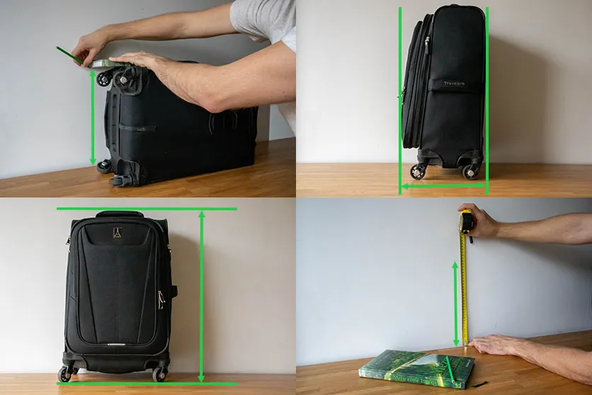 Measuring luggage dimensions with a tape measure